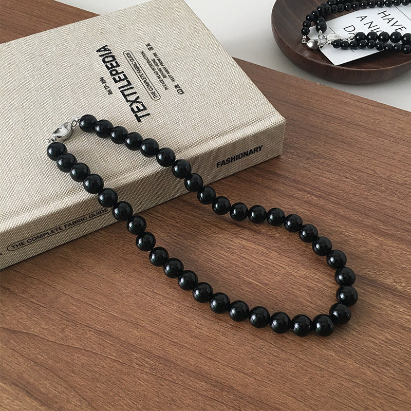 Nature Stone Black Red Beaded agate necklace