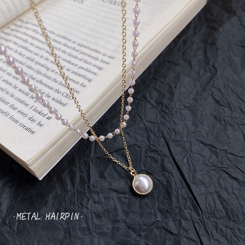 Pearl Necklace Cute Double Layer Pendant