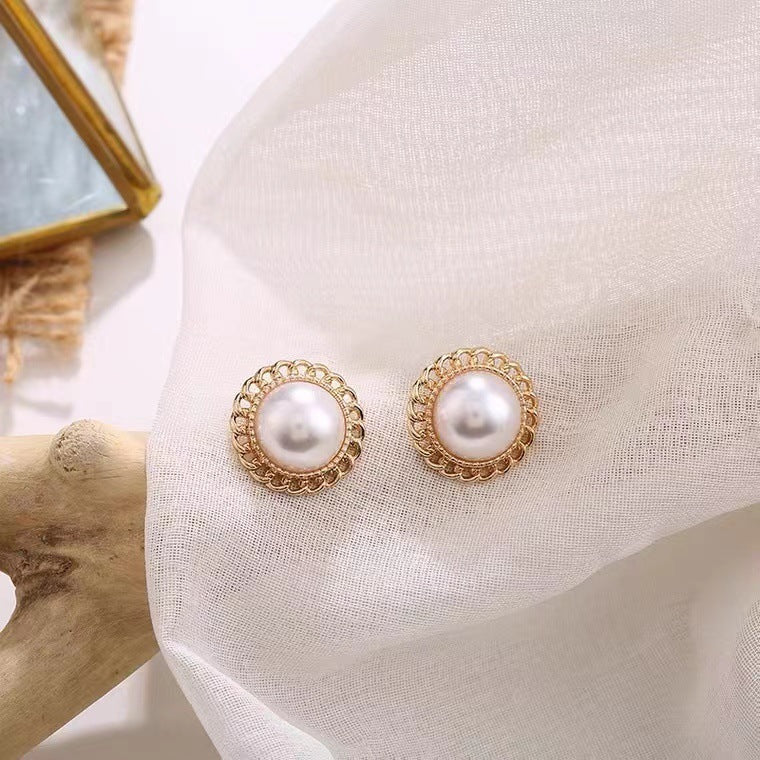 Pearl Round Stud Earrings for Women