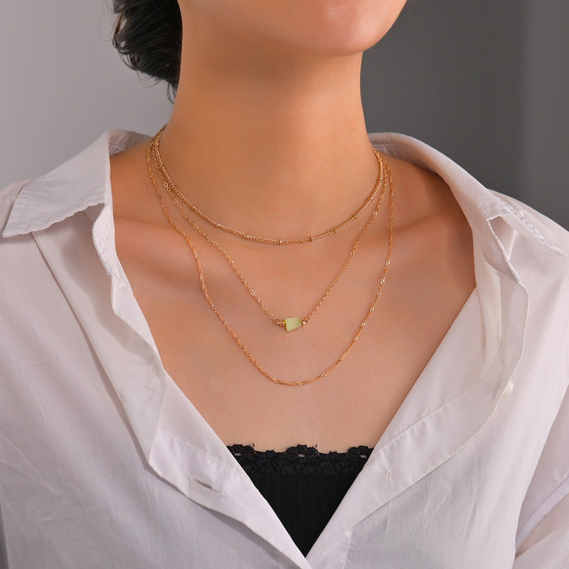 Multi Layer Gemstone Chain Necklace for Women
