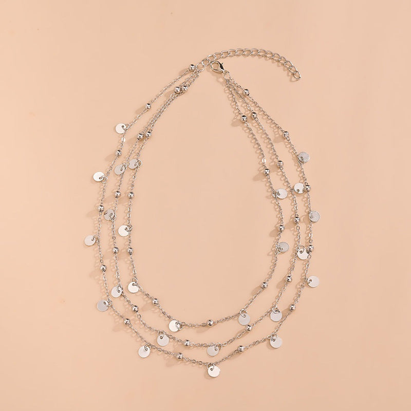 Chain Multi Layer Bead Necklace 3 Strand Disc Pendant Necklaces