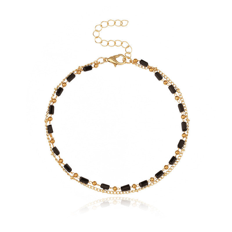 Vintage Black Long Beads Double-layer Foot Chain