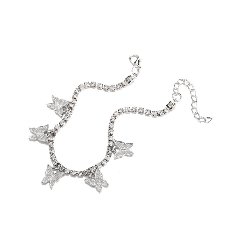 butterfly Anklet Summer Beach Girls Fashion Rhinestone Chain Foot Jewelry