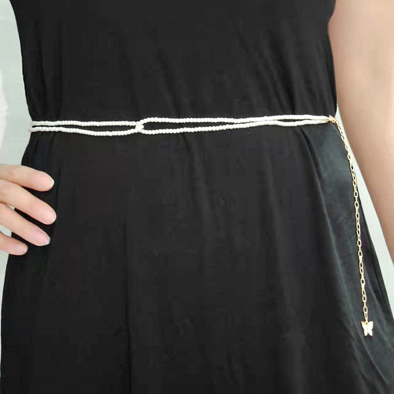 layer Pearl Metal Waist Chain for Women