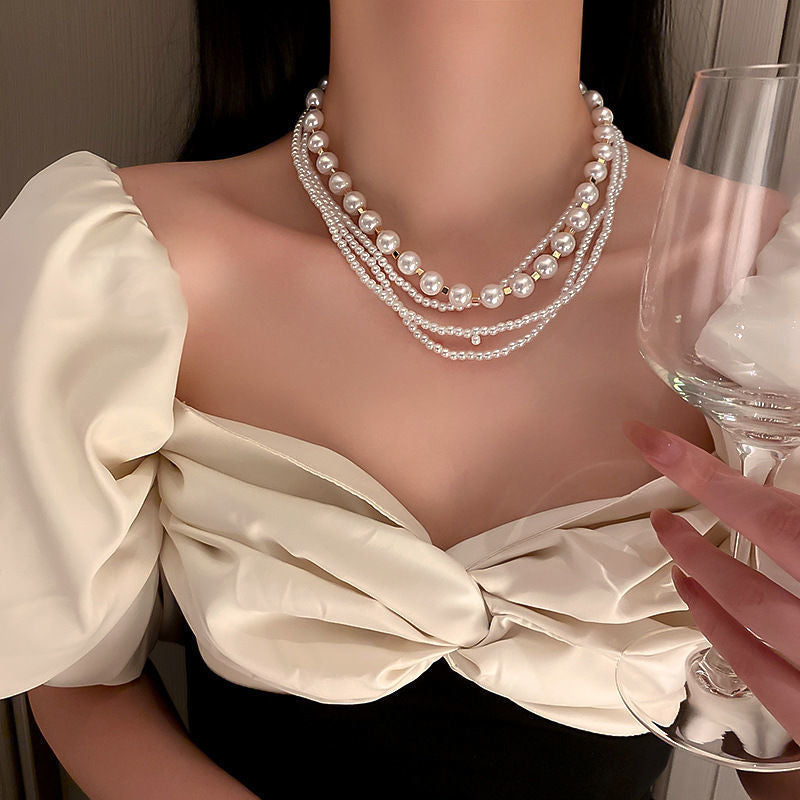 Multi Layered Imitation Pearl Beads Clavicle Chain Necklace