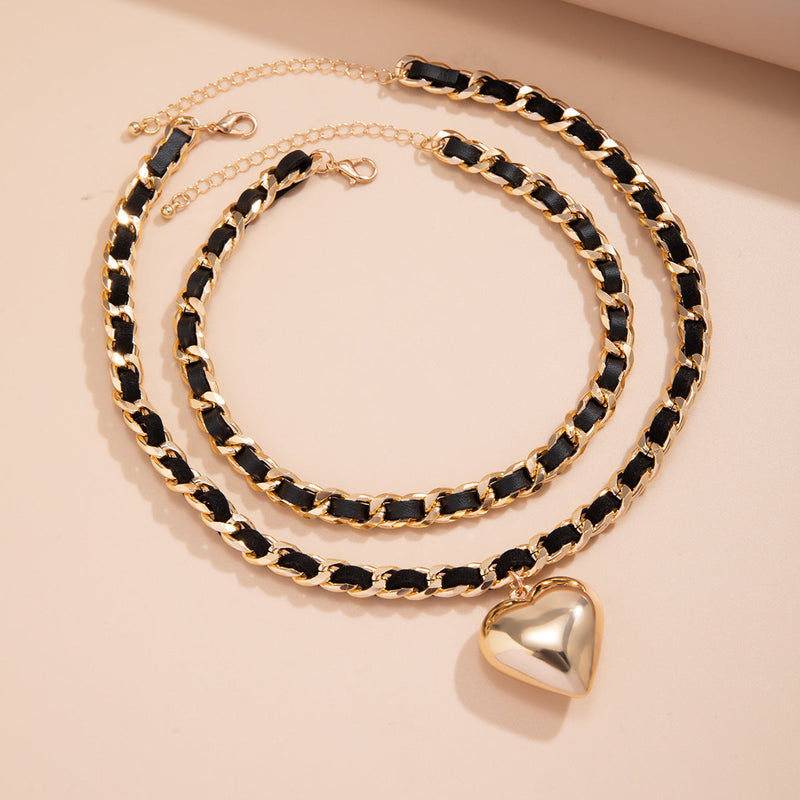 Retro Love Double Layer Chain Necklace