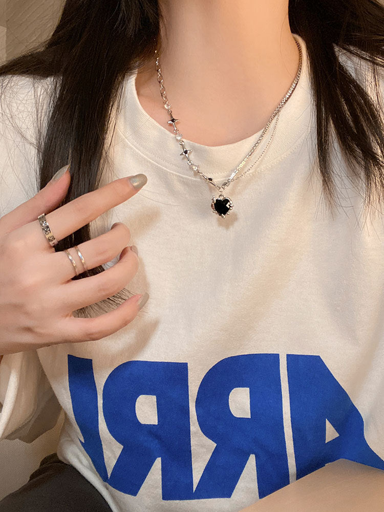 Love Star Rhinestone Chain Necklace Women