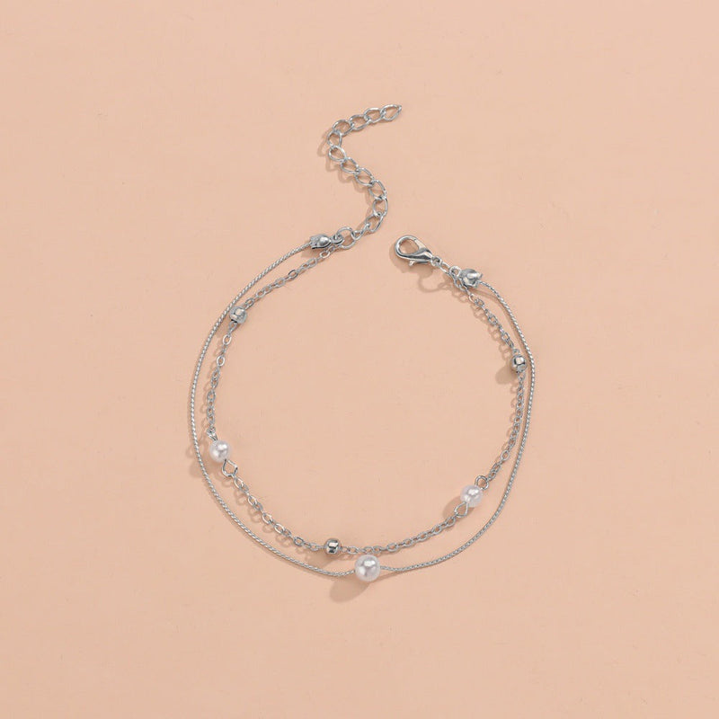 Pearl Double Layer Chain Anklet Jewelry