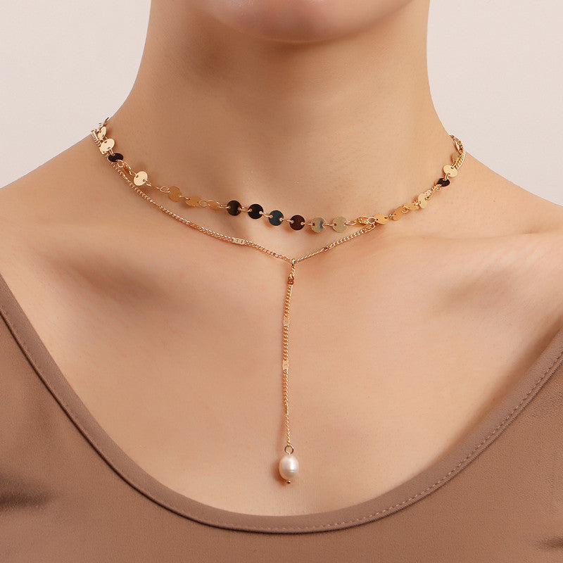 Disc Double Layer Chain Necklace