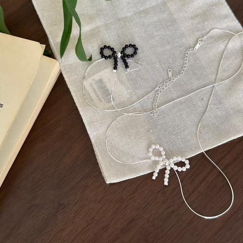 Imitation Pearl Bow Necklace Butterfly Knot Jewelry