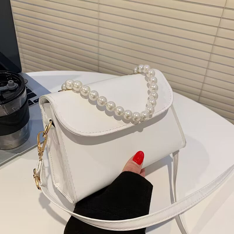 Short Handle Chain Pearl Chain Purse Straps Shoulder Pearl Metal Chain