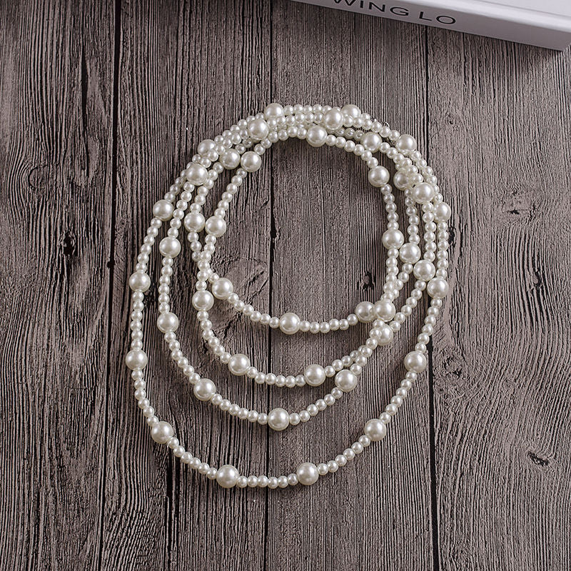 Trendy Pearl Beaded Long Sweater Necklaces