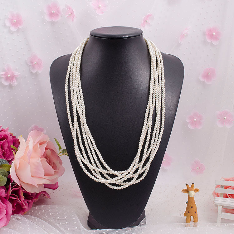 Pearl Necklace Choker Collar 6 Layer Multi