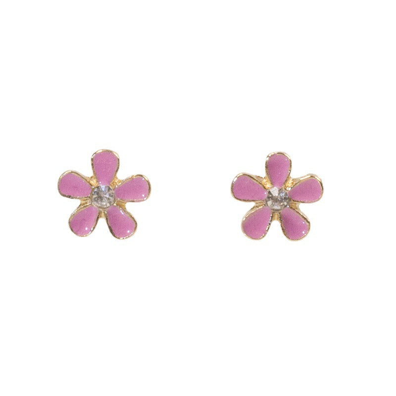 Pink Enamel Flower Earrings