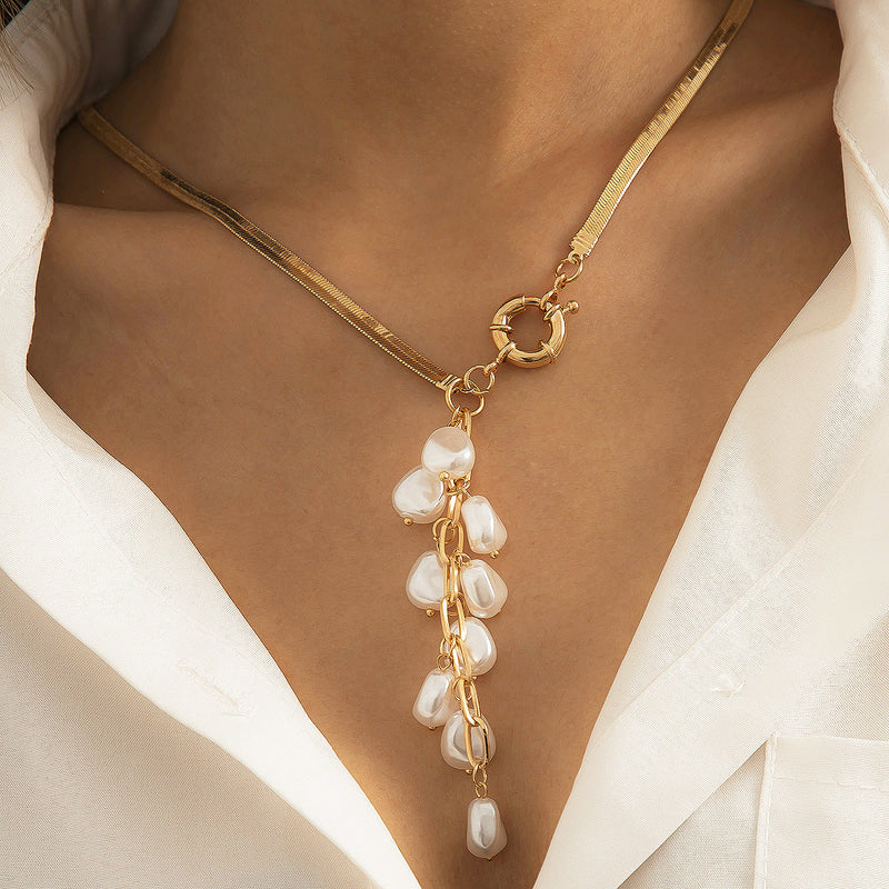 Snake Chain Necklace Retro Pearl Tassel