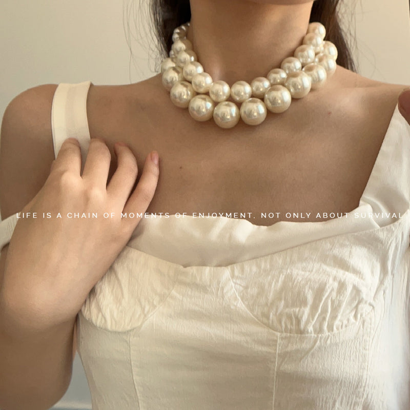 Exaggerated Large Pearl Choker Necklace Versatile Collarbone