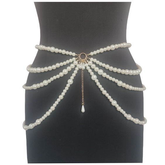Women Multilayer Pearl Waist Chains