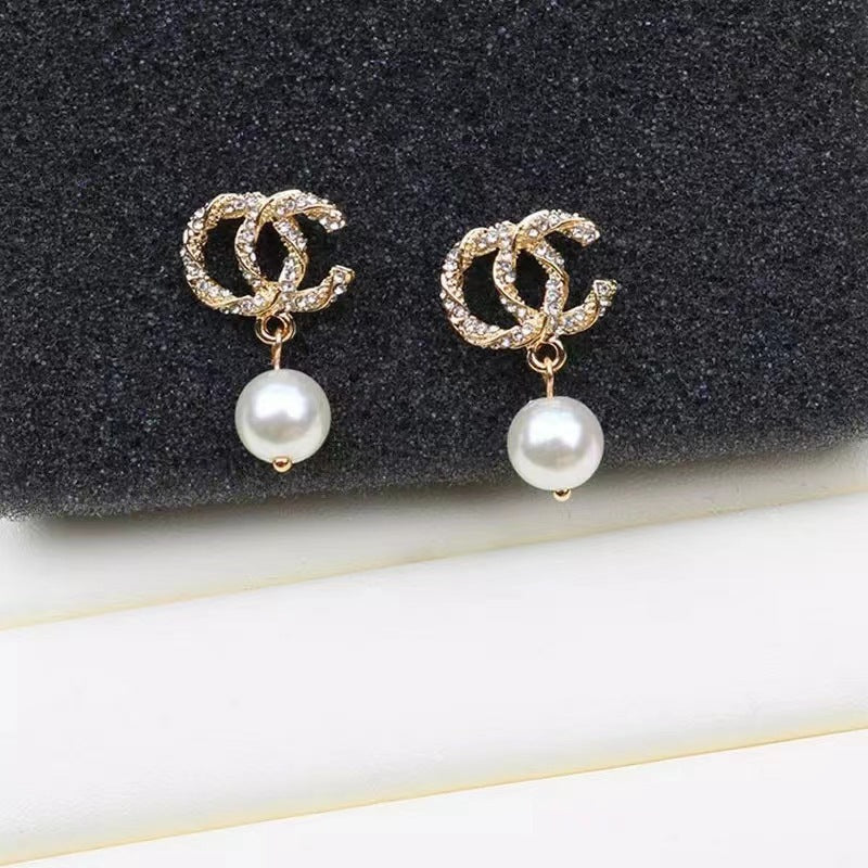 Imitation Pearl Pendant CC Stud Earrings