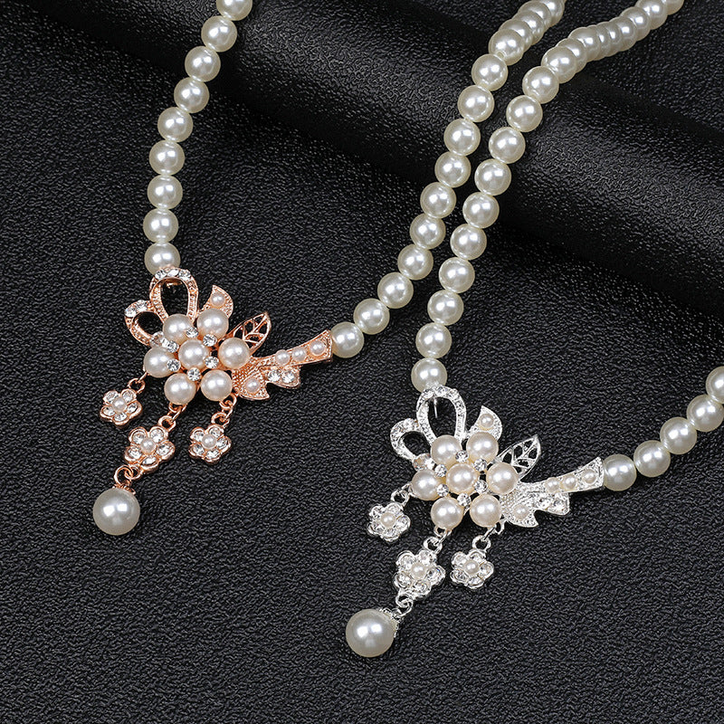 Pearl Flower Jewelry Set for Women Bridal Flower Statement