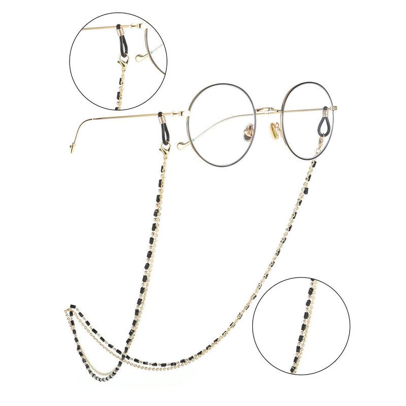 Reading Glasses Chain Women Black Beads Gold Eyeglass Lanyard Hold Straps