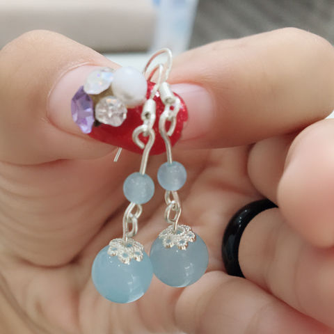 Natural Woman Gems Round Bead Dangle Ball Earring