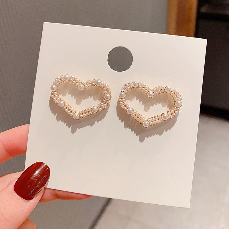 Vintage Pearl Heart Stud Earrings