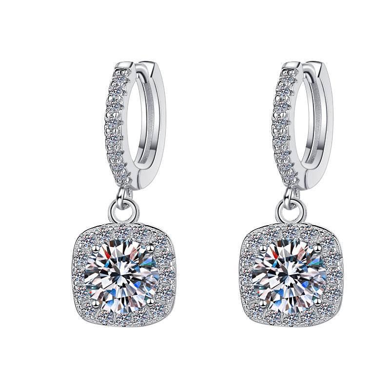 S925 Colorful Moissanite Halo Earrings with Pavé-Set Halo & Hoop, VVS1 Certified, 12 Vibrant Colors , Sterling Silver