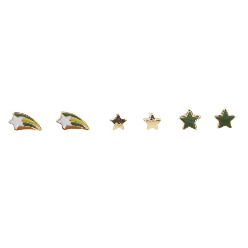 Rainbow pentagram mini stud earrings set