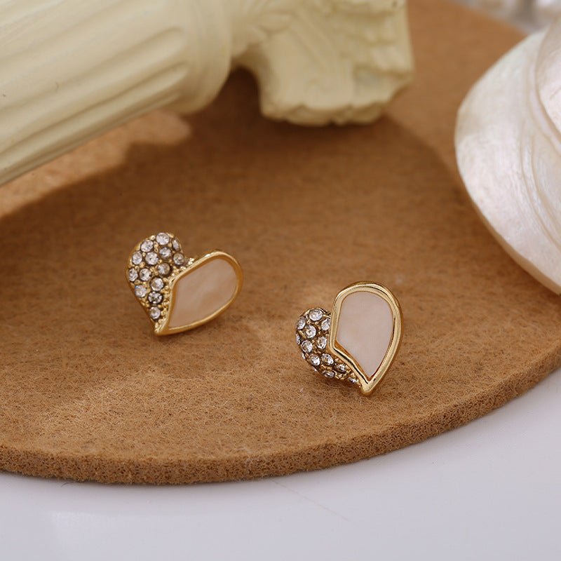 Heart Tiny Studs Rhinestone Earrings