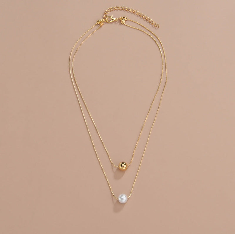 Multi Layer Chain Pearl Pendant Necklace