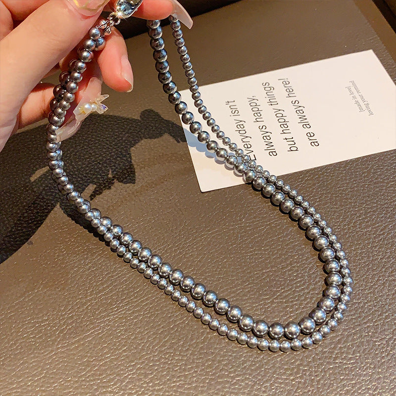 Layered Imitation Grey Pearl Beaded Necklaces