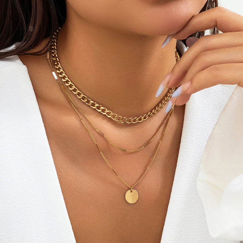 Coin Pendant Chain Necklace Long Multilayer
