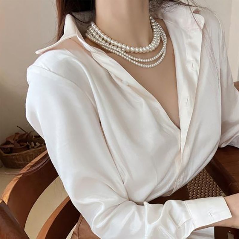 Vintage Layered Pearl Choker Necklace Double Strand