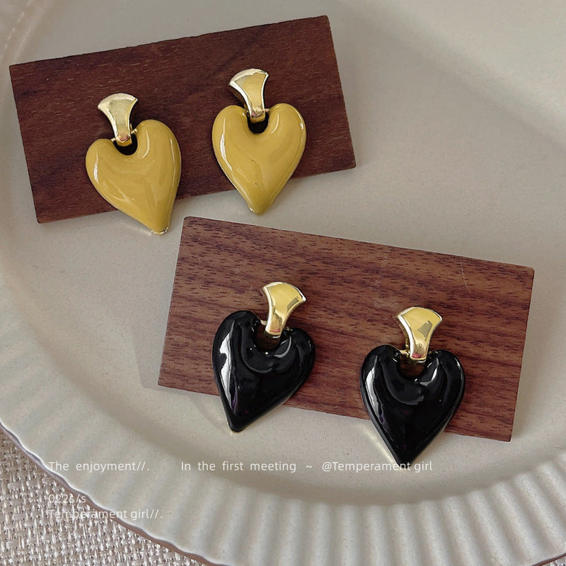Colorful Gold Stud Heart Elegant Love Enamel Earring