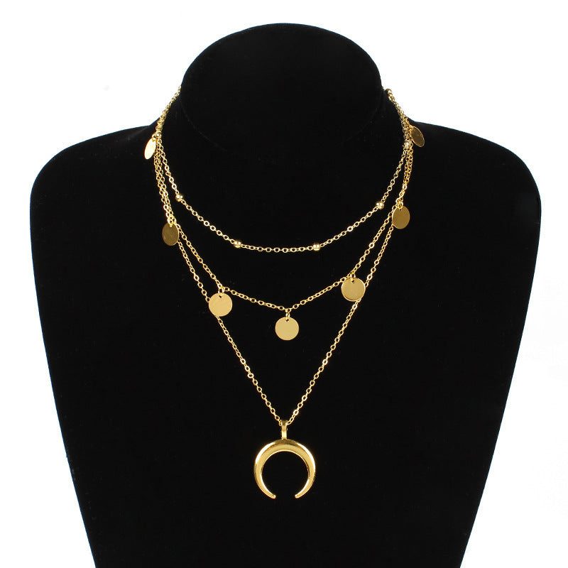 Boho Moon Multi layer Chain Necklace