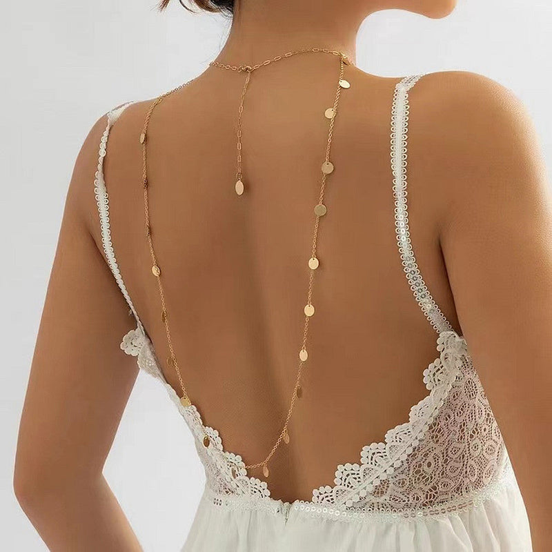 Bridal Beach Back Chain Sequin Pendant Necklace