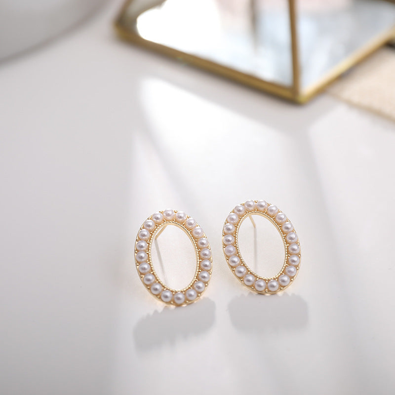 Vintage Pearl Oval Stud Earrings