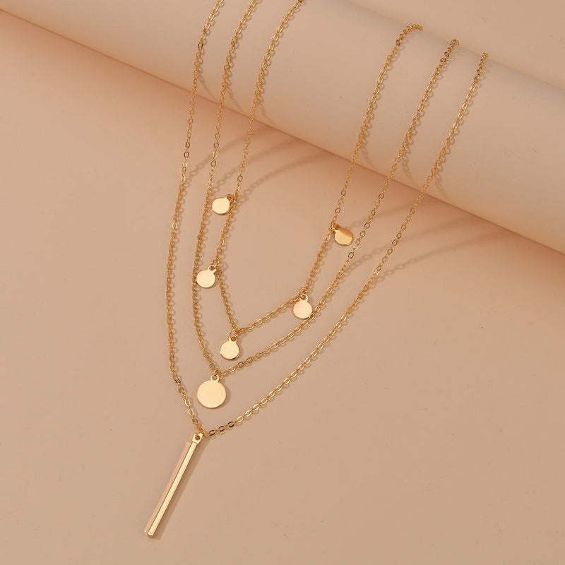 Long Strip Circular Disc Tassels Pendant Necklace