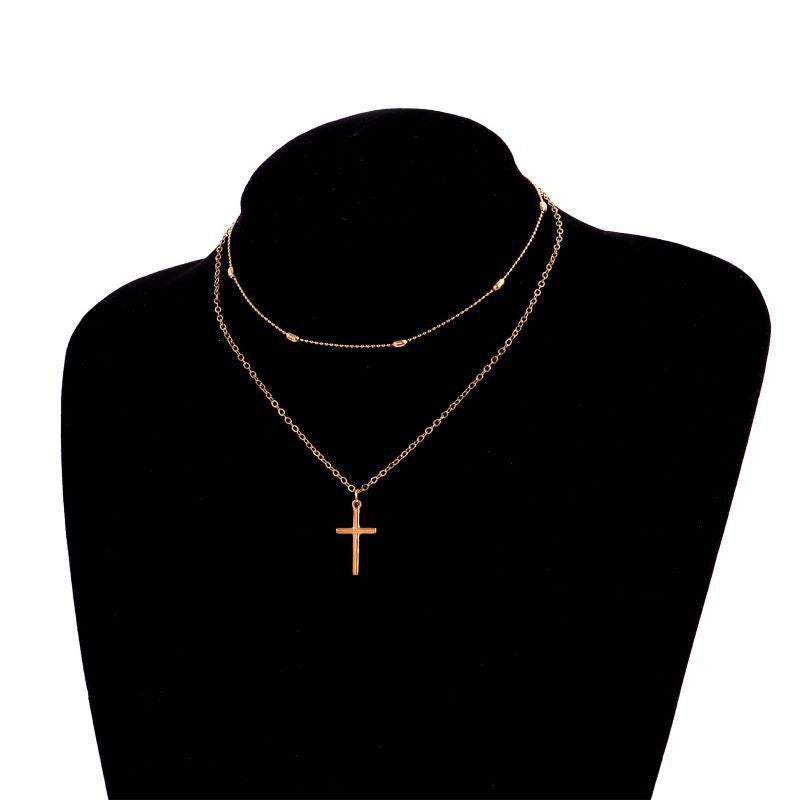 Double Layers Necklace for Women Cross Pendant