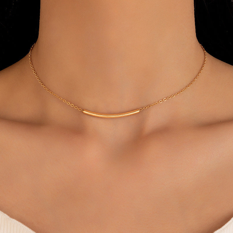 Long Curved Horizontal Tube bar Pendant Necklace