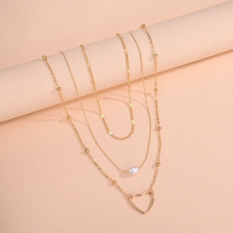 Beads Chain Pearl Hollowed Out Love Necklace