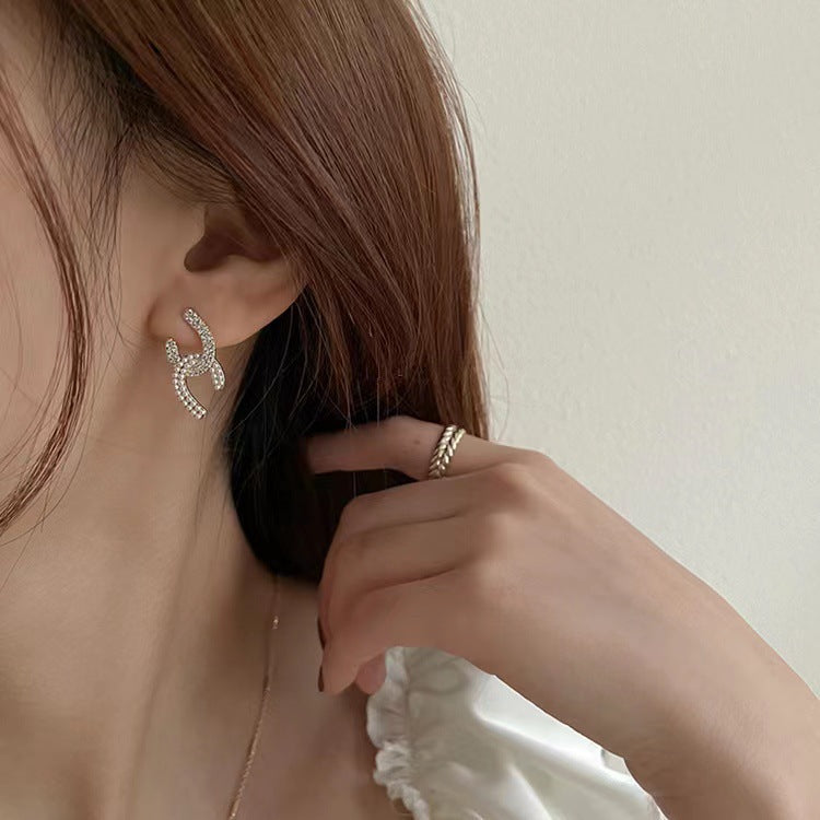 Romantic Double Rhinestone C Earrings