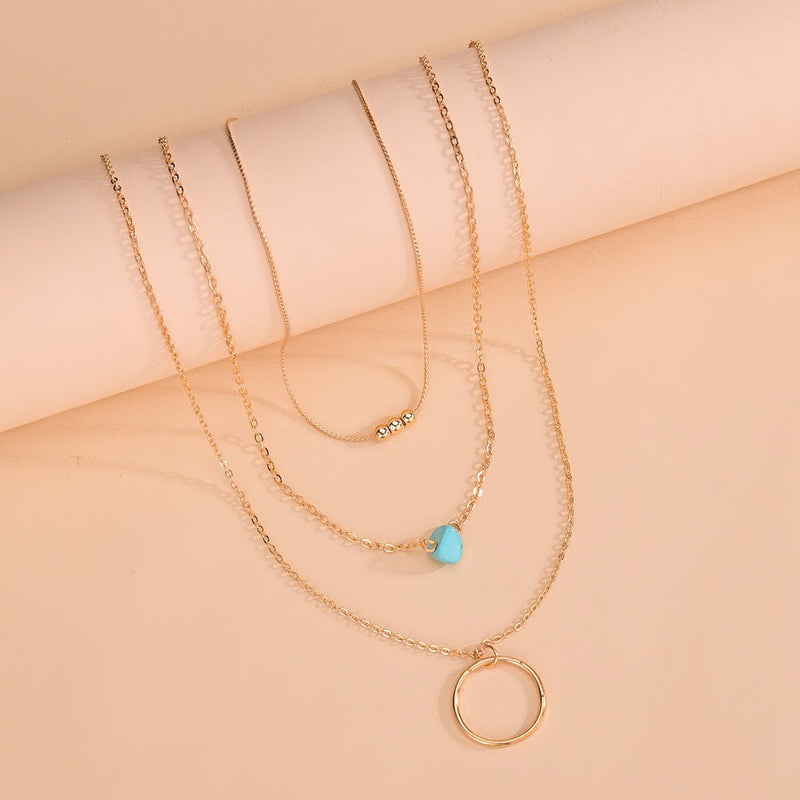 Gold Long Bohemian Pendant Necklace Turquoise Layered Necklace