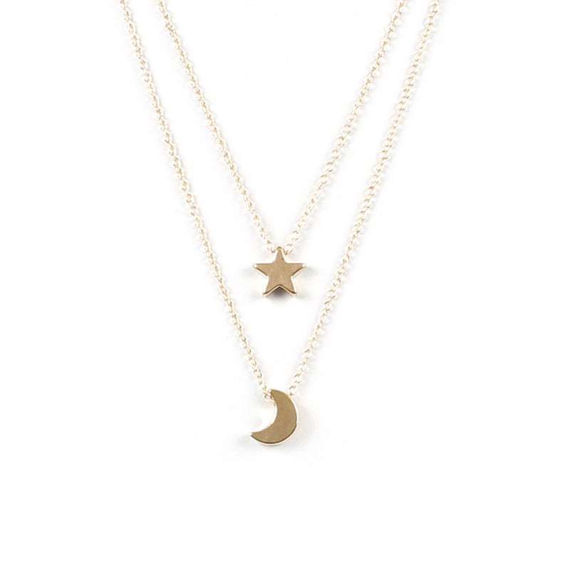 Alloy Star Moon Pendant Two Layered Necklace