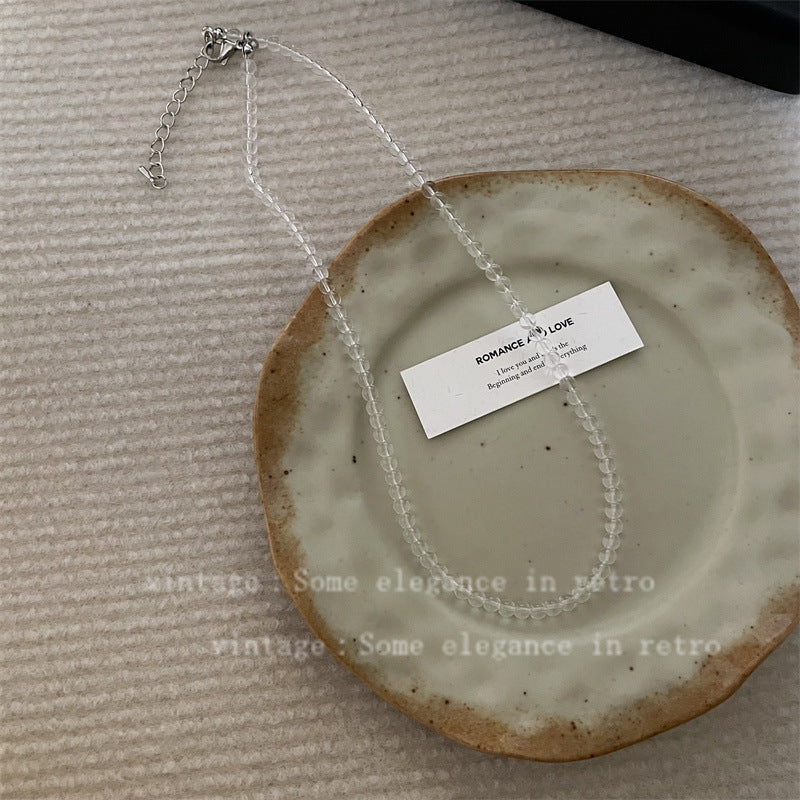 Round Clear Pearl Beads Strand Necklace