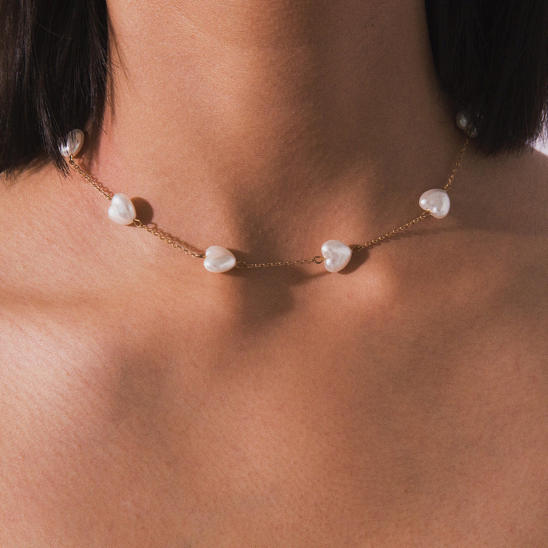 Gothic Baroque Pearl Heart Choker Necklace
