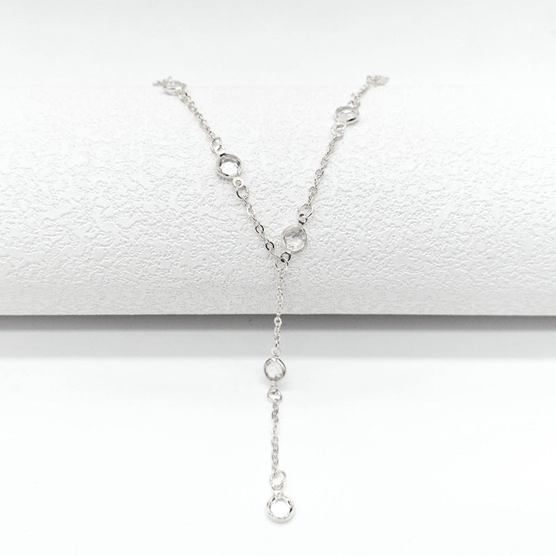 Lariat Layering Chain Crystal Stone Necklace