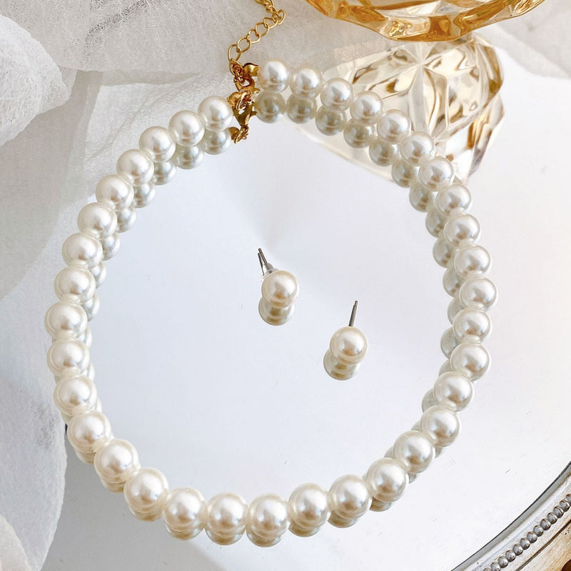 Round Pearl Necklace Earring Jewelry Set