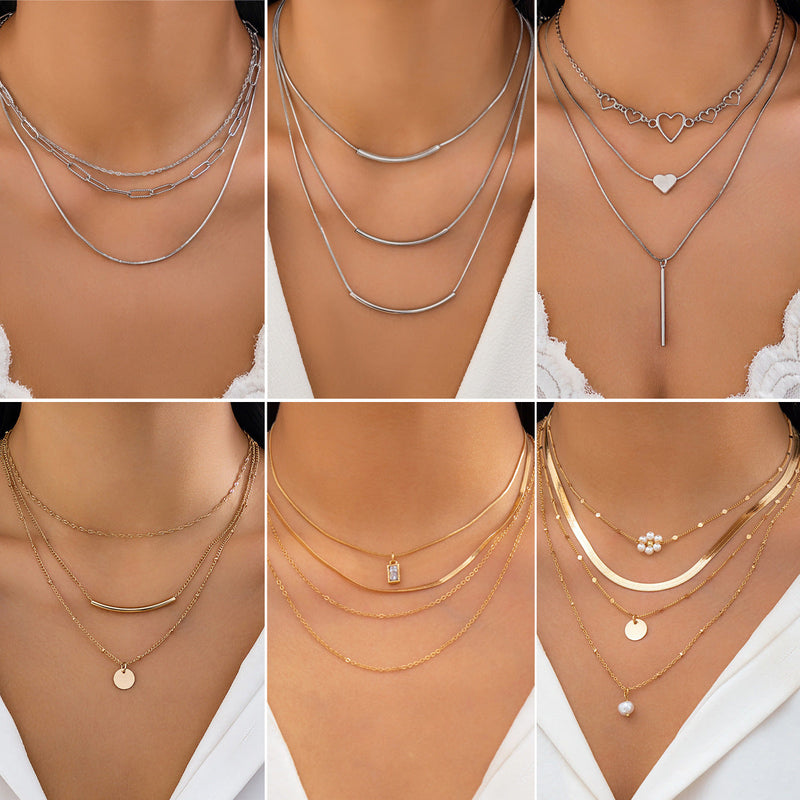 Layered Choker Necklaces Handmade Coin Tube Star Pendant Multilayer Necklaces