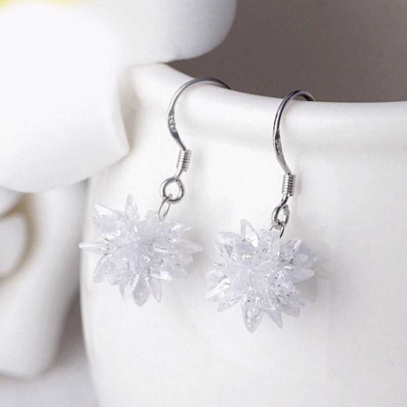 Handmade Long Tassels Flower Ball Crystal Hook Earrings